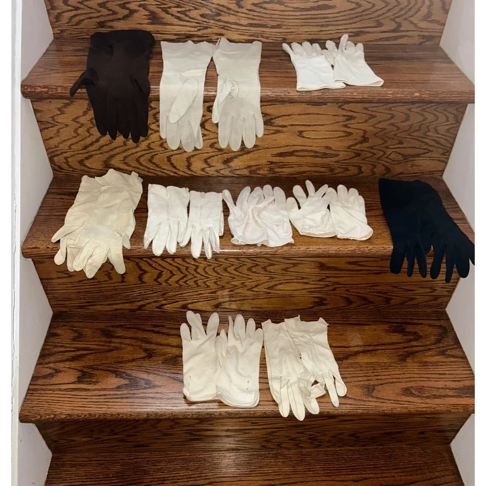 Vintage Ladies Dress Gloves 10 Pairs White Cream Black Brown Mid Century Formal